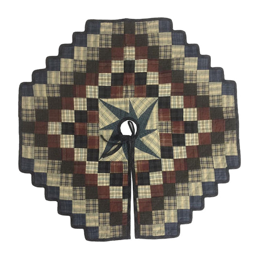 Christmas tree skirt 24" inch hand made hand quilted zigzag border galaxy star plaid Heirloom Quality by HOME HEART Brands( Made in India)