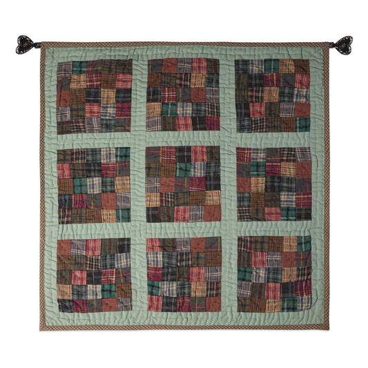 Hand made Hand quilted Throw Quilt, Table Topper 20"x20" charms square red green plaid calico quilt by Home Heart brands (Made in India)