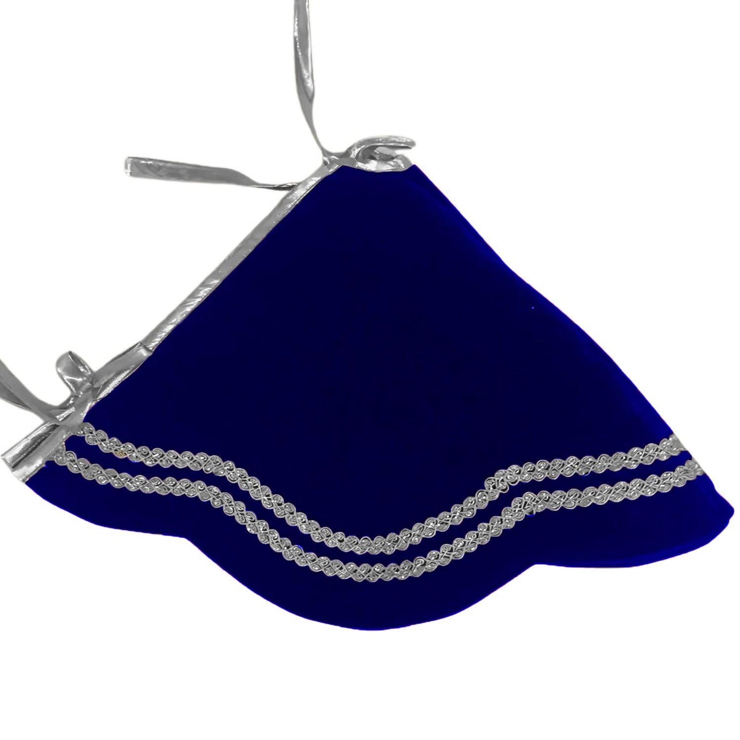 Christmas Tree Skirt Handcrafted Scallop Design royal blue Velvet, silver Trim Double Layer Heirloom by HOME HEART Brands(Made in India)
