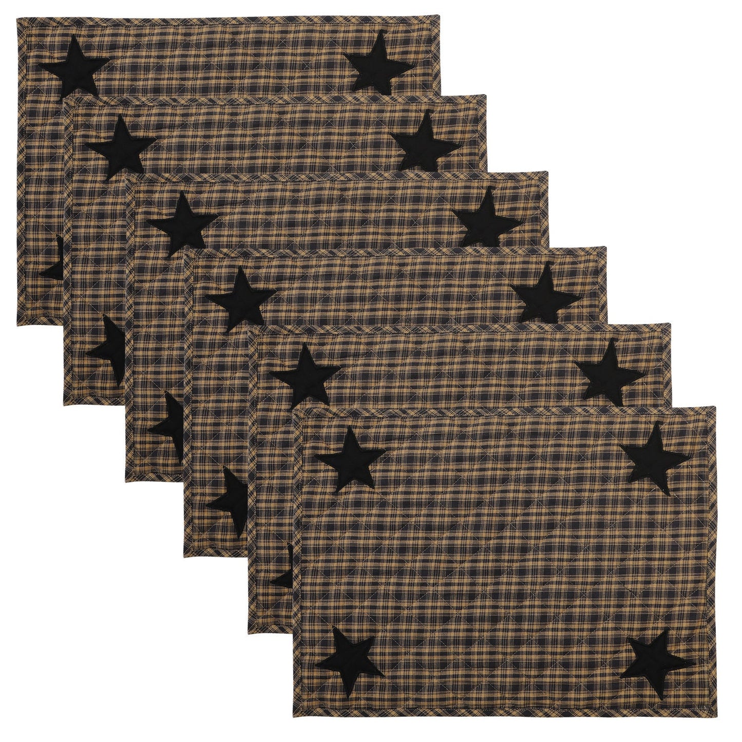 Quilted PLACEMAT & Table toppers Table mat black star embroidered Black/Beige Country Plaid 14"X19" by HOME HEART Brands(Made in India)