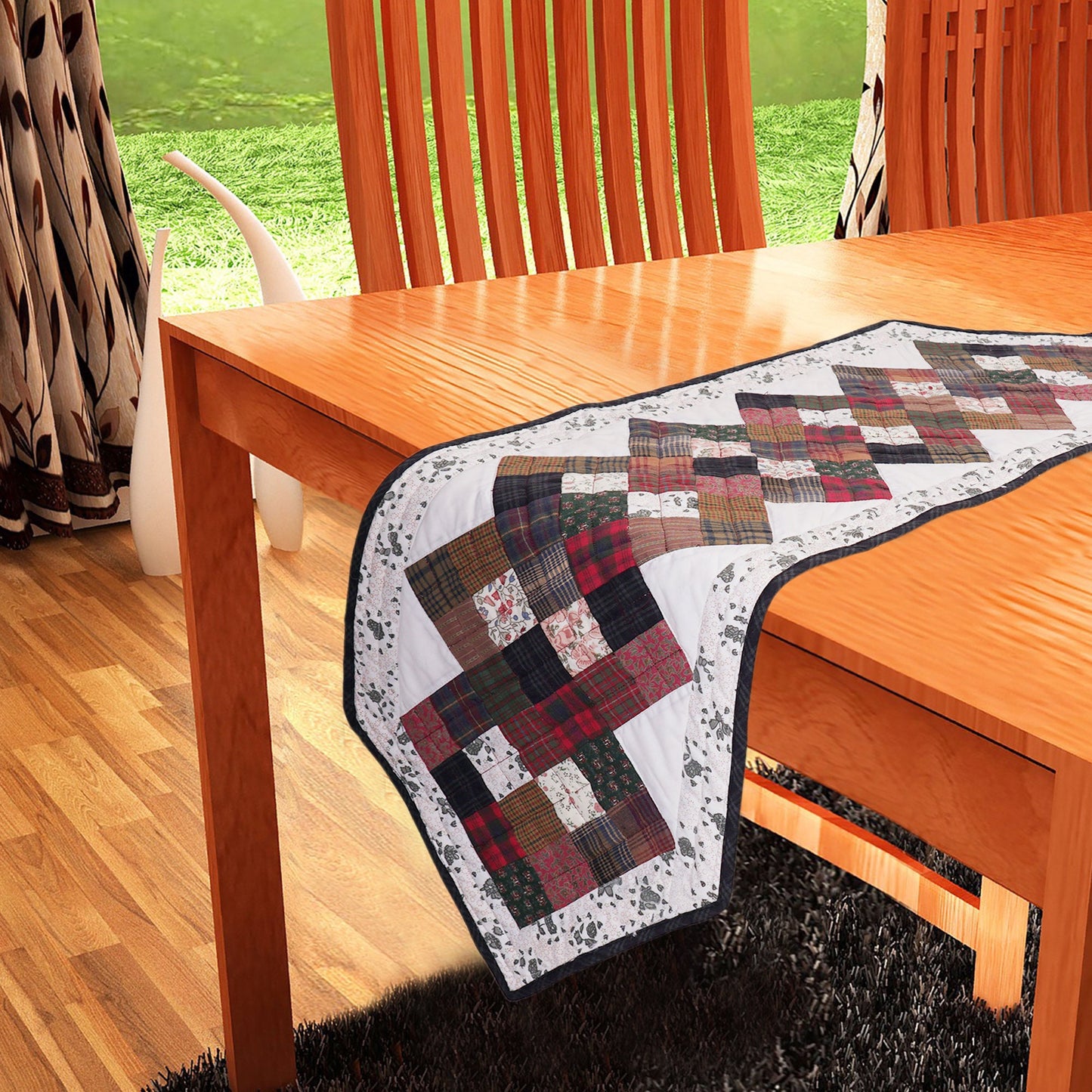 Quilted Table Runner & Toppers Patchwork country Chain link charms square calico cotton mix fabric by HOME HEART Brands(Made in India)