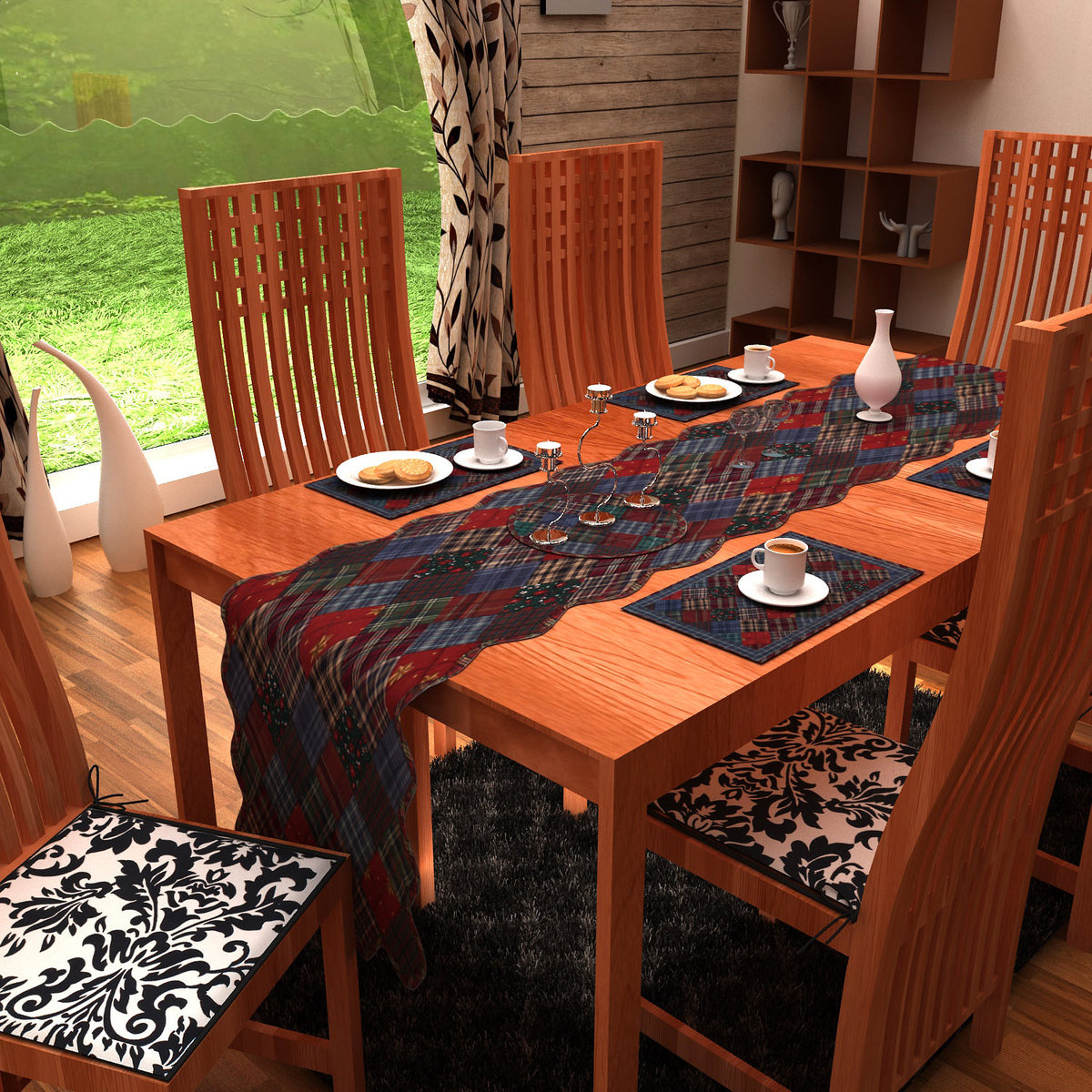 Quilted Table Runner & Toppers Patchwork country mix plaid print lincoln style by HOME HEART Brands(Made in India)