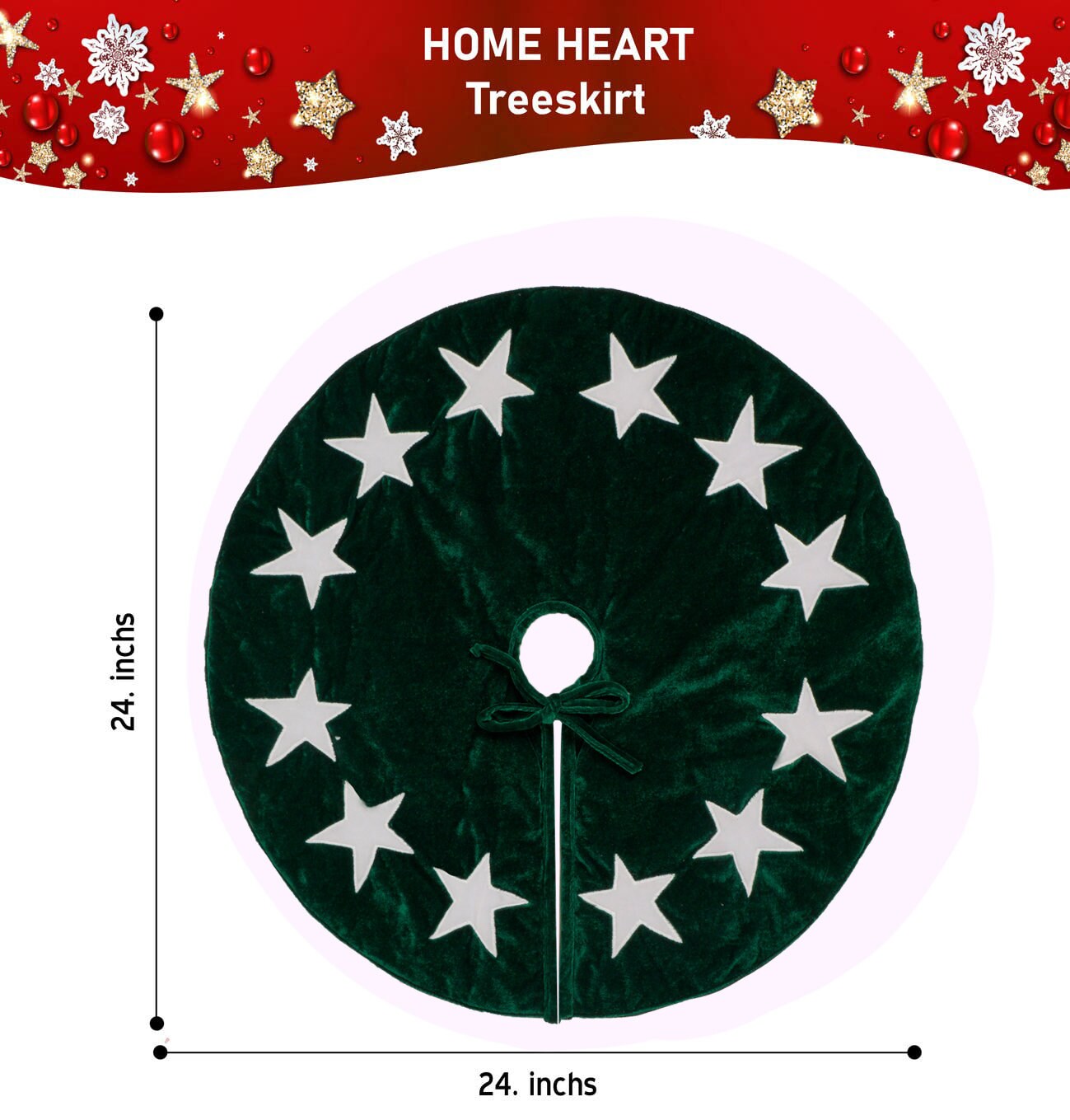 Christmas tree skirt classic micro green Velvet fabric with Star Applique Thick Double Layer by HOME HEART Brands