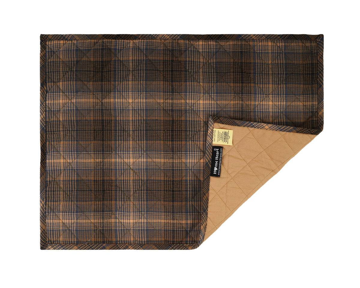 Quilted PLACEMAT Blue Beige Country Plaid 14"X19" by HOME HEART Brands/Tablemat