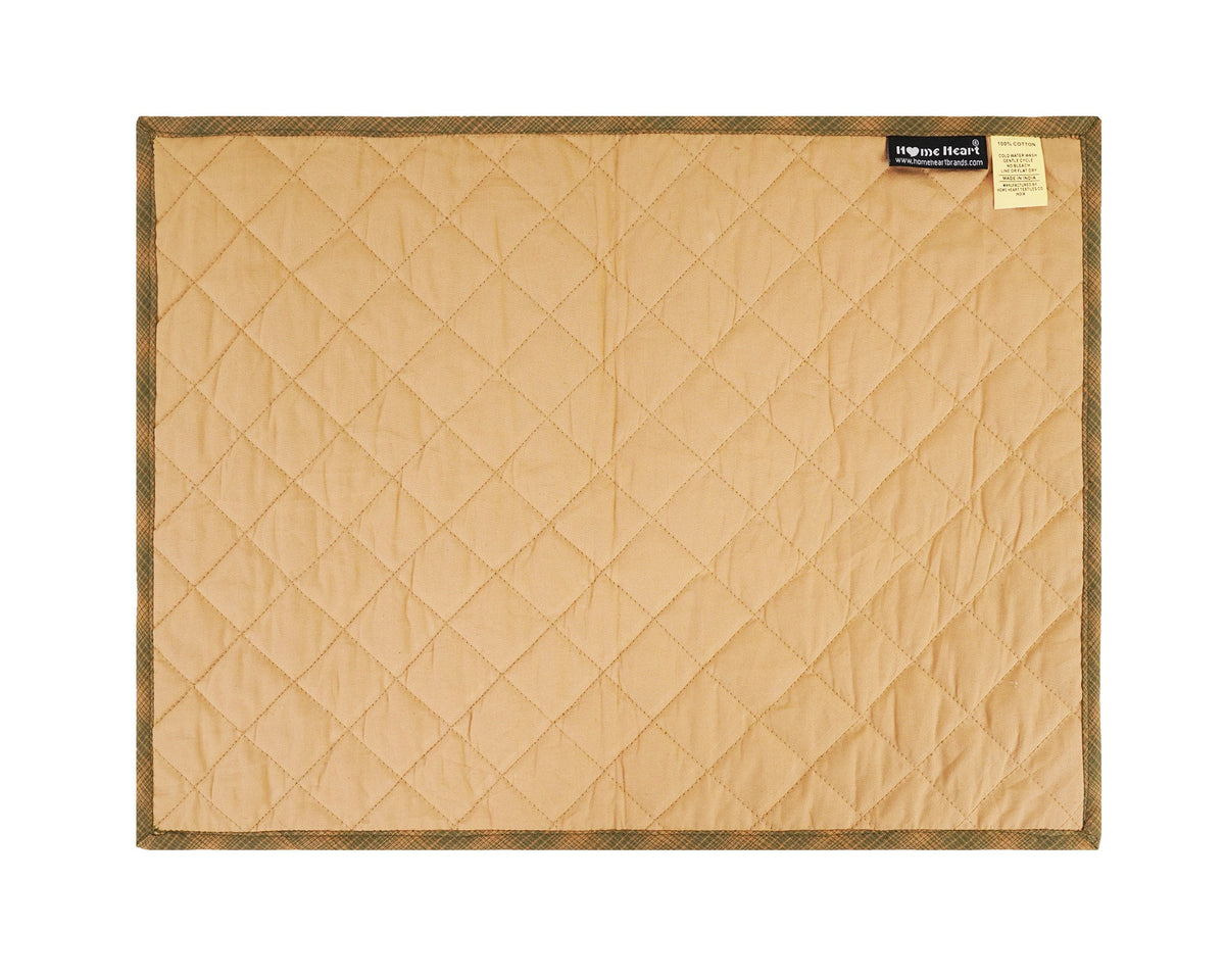 Quilted PLACEMAT / Table mat green gold plaid green accent Country Plaid 14"X19" by HOME HEART Brands(Made in India)