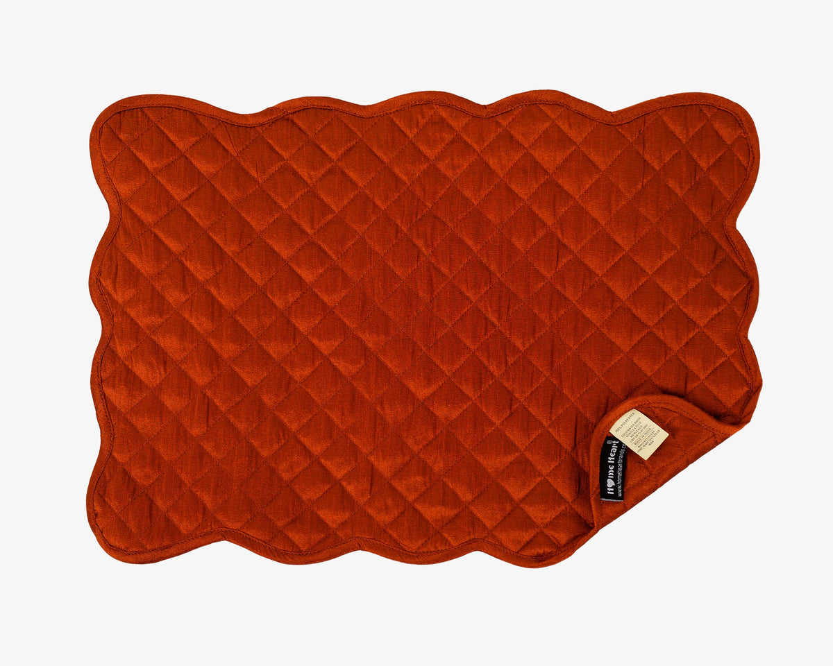 Quilted Table runner, Trivet, placemat & Table toppers duiponi Silk burnt orange reversible design by HOME HEART Brands(Made in India)