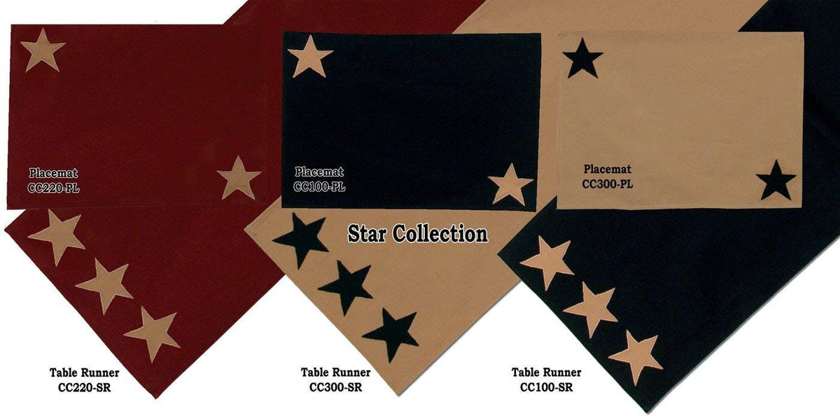 Cotton table runner & Toppers Premium tapestry cotton fabric black with beige star applique embroidered by Home Heart Brands(Made in India)
