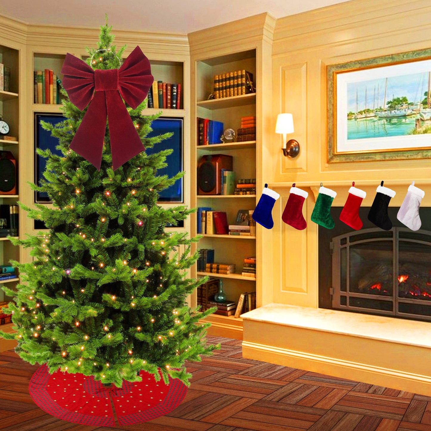 Christmas Bow for Wreath,Floral Arrangement,Tree Topper, Swag, Garland elegant cranberry red double layer by HOME HEART Brands( India)