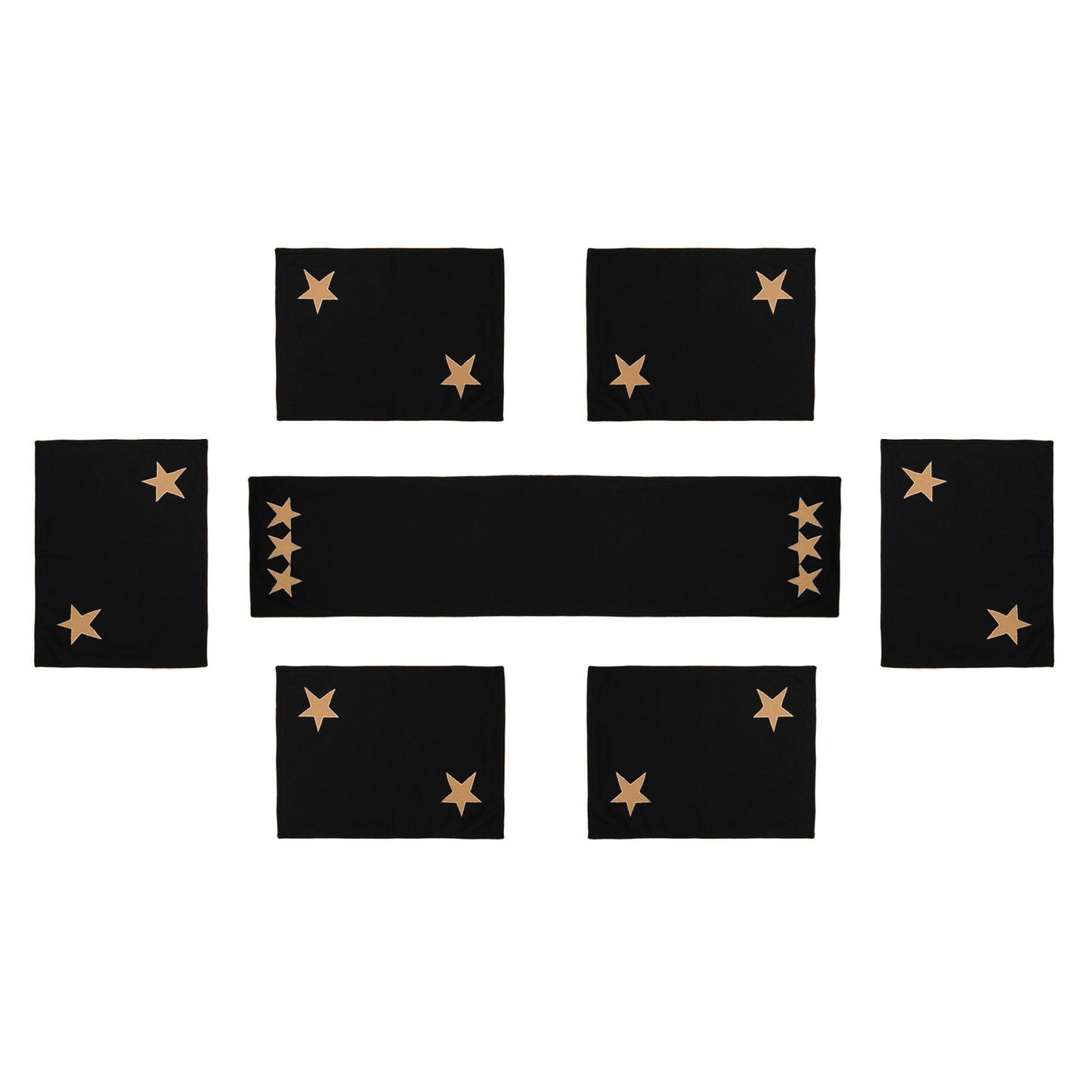 Cotton placemat & Toppers Premium tapestry cotton fabric black with beige star applique embroidered by Home Heart Brands(Made in India)
