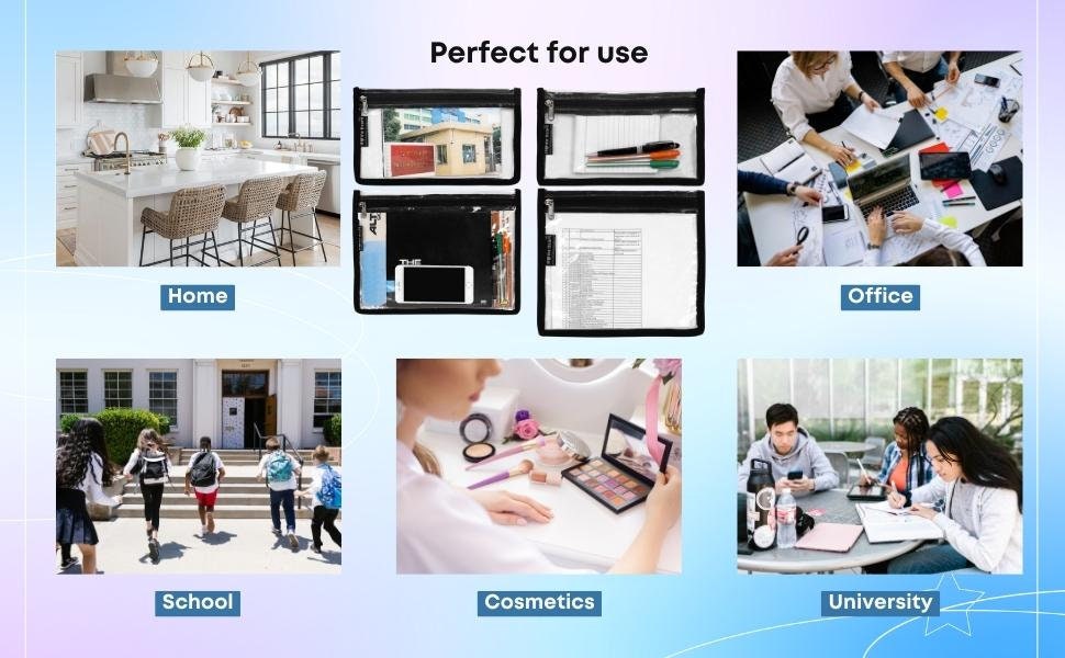 HOME HEART Brands multi-Purpose Water Resistant Clear Pvc Organizer Bag with Zipper Closure 6&4 pack X- Large Size 10"x13"(Made in India)