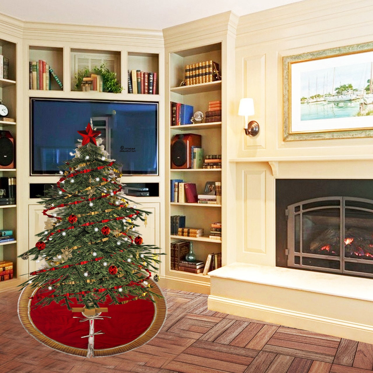 Christmas tree skirt 36" Gold ruffle & red Micro Velvet fiber filled Thick Double Layer by HOME HEART Brands