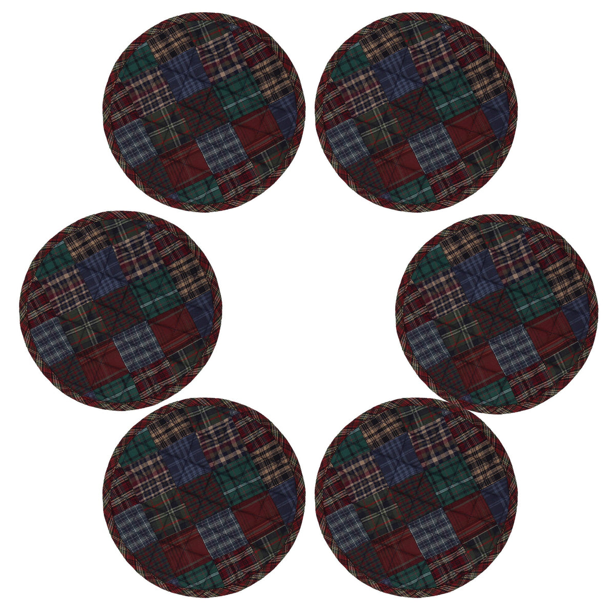 Quilted placemat & table mat, round patchwork table topper quilt winter mix country plaid, calico print by HOME HEART Brands( made in INDIA)