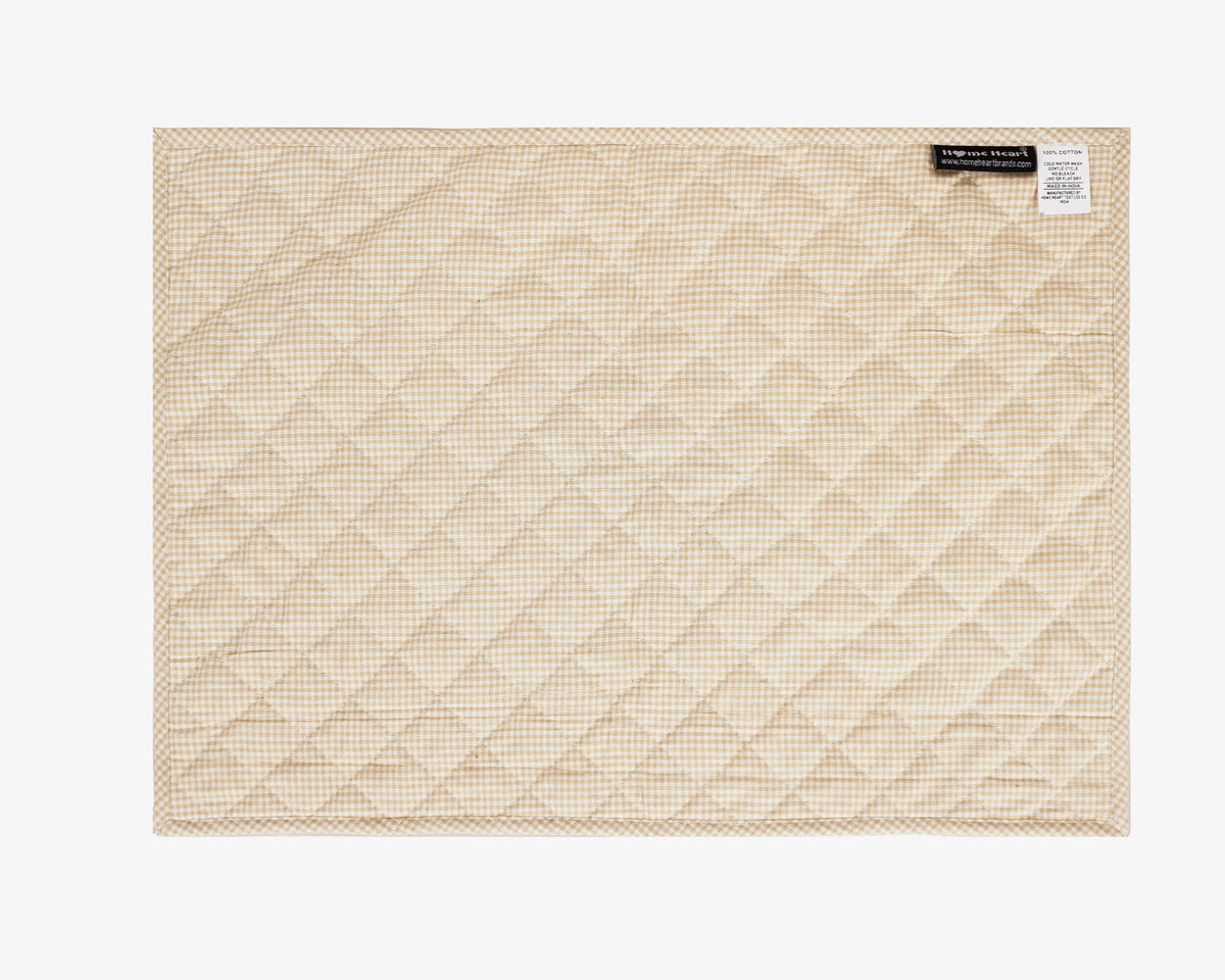 Quilted PLACEMAT & Table toppers Table mat embroidered black star beige gingham Country Plaid 14"X19" by HOME HEART Brands(Made in India)