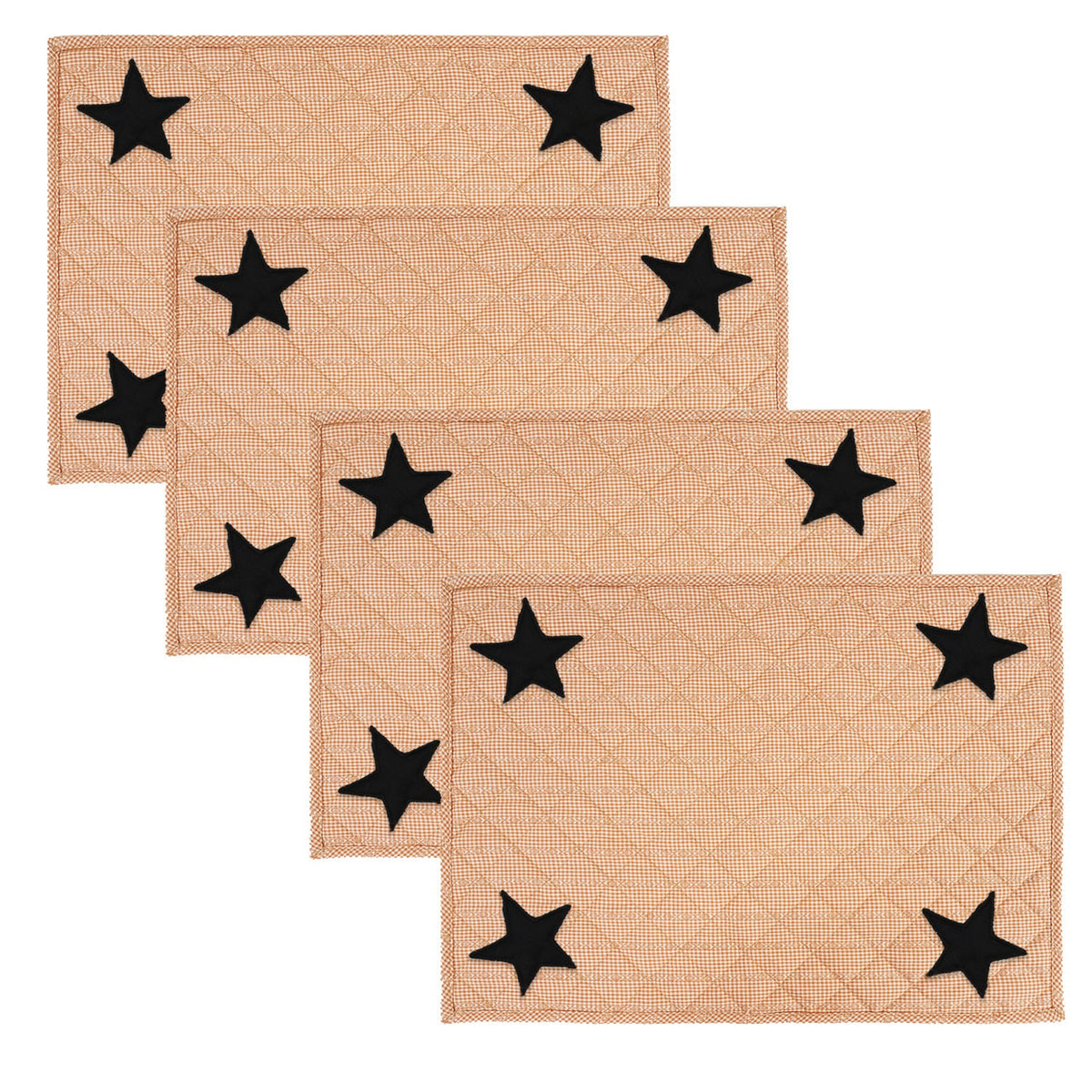 Quilted PLACEMAT & Table toppers Table mat black star embroidered peach brown Country Plaid 14"X19" by HOME HEART Brands(Made in India)