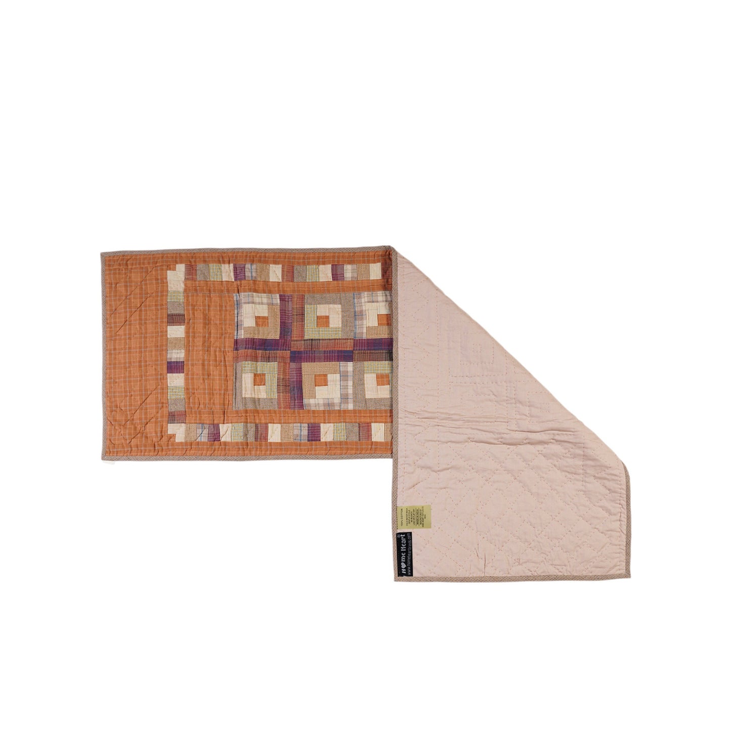 Hand Quilted patchwork 18x50 Table Runner & Toppers Country Autumn log cabin plaid cotton fabric by HOME HEART Brands(made in INDIA)