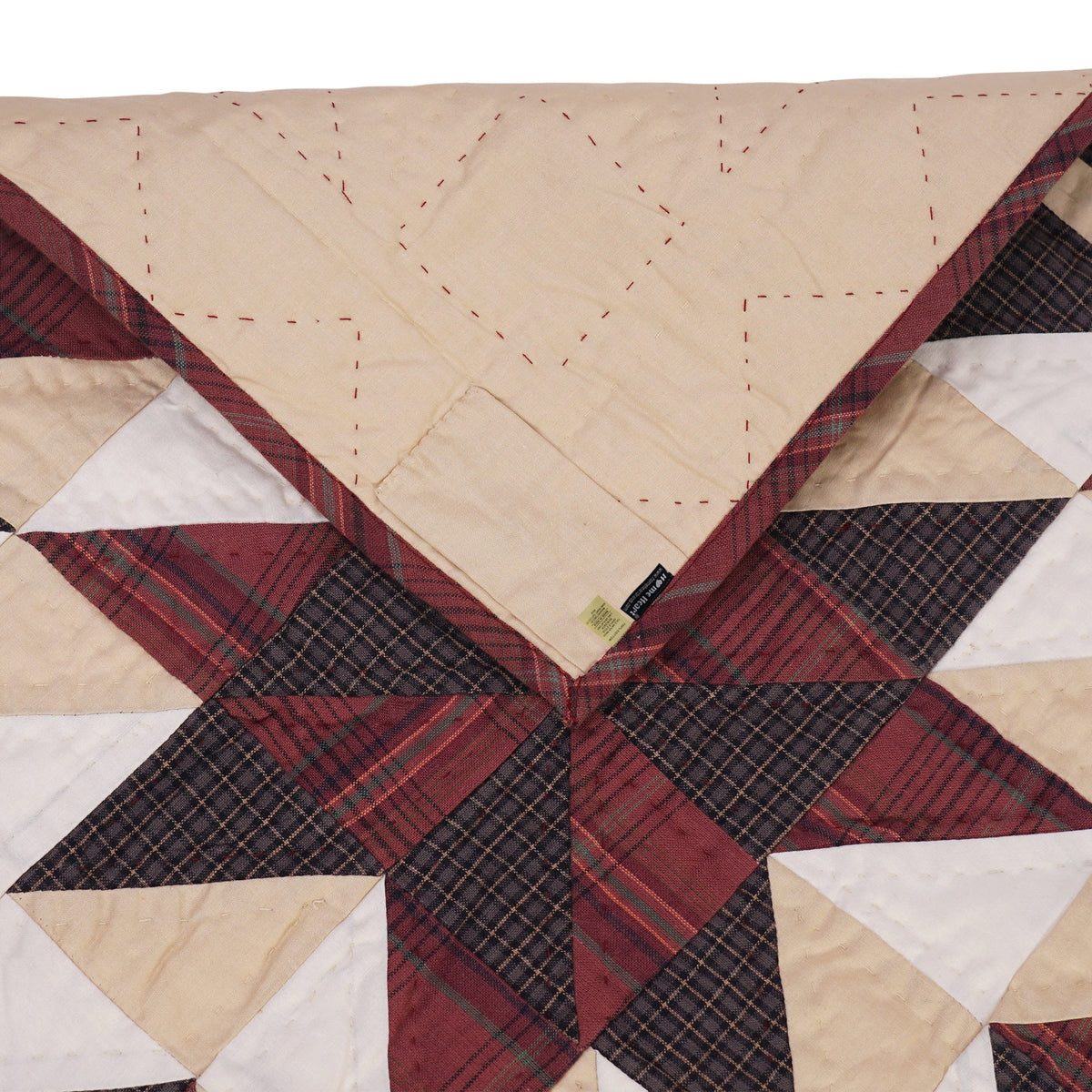 Hand Quilted table topper, square mat quilt runner, patchwork,mini star quilt country plaid sew pocket by HOME HEART Brands(Made in India)