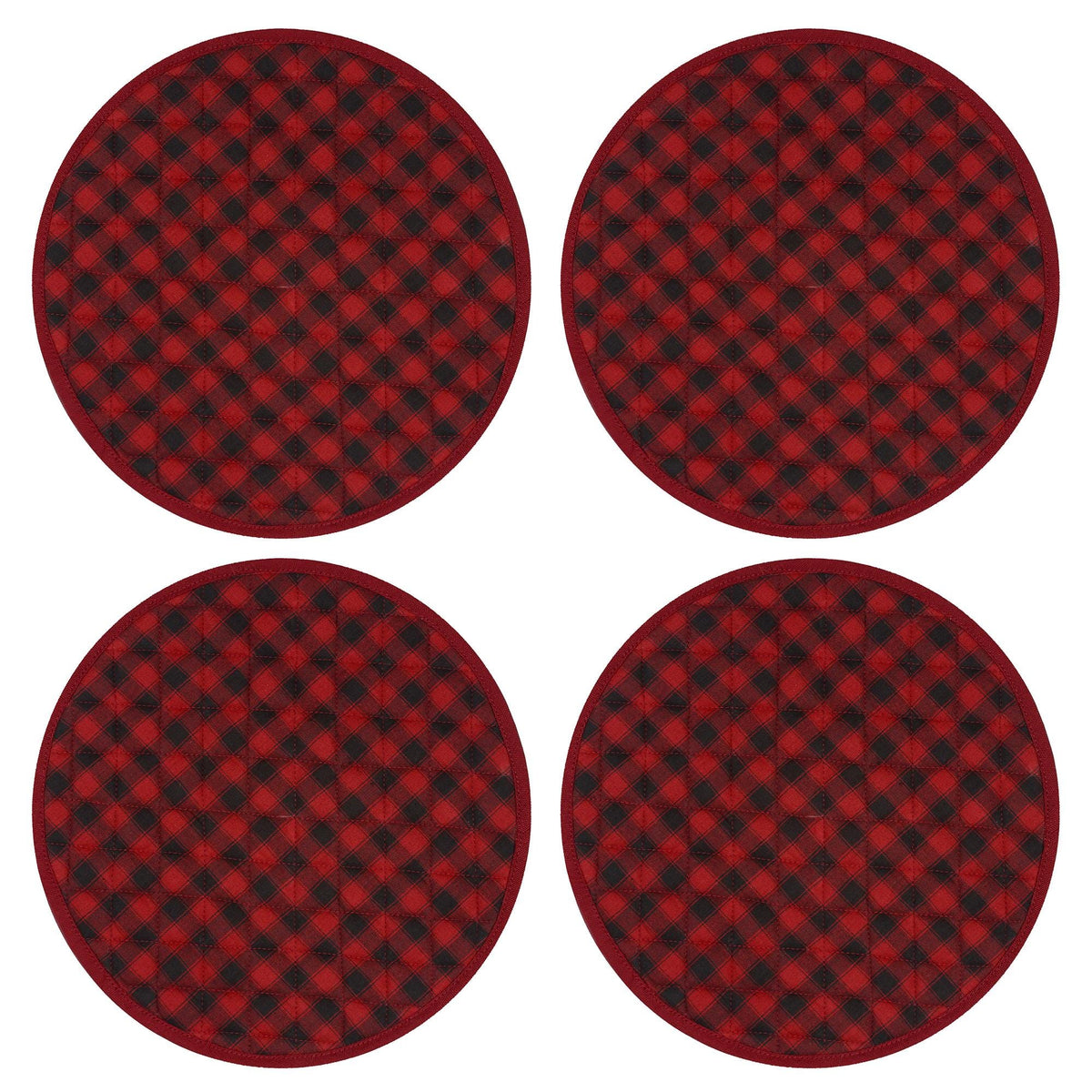 Wedge quilted placemat ,Trivet, pot holder, table mat Farm house Buffalo plaid cotton dark red black reversible by HOME HEART Brands(India)
