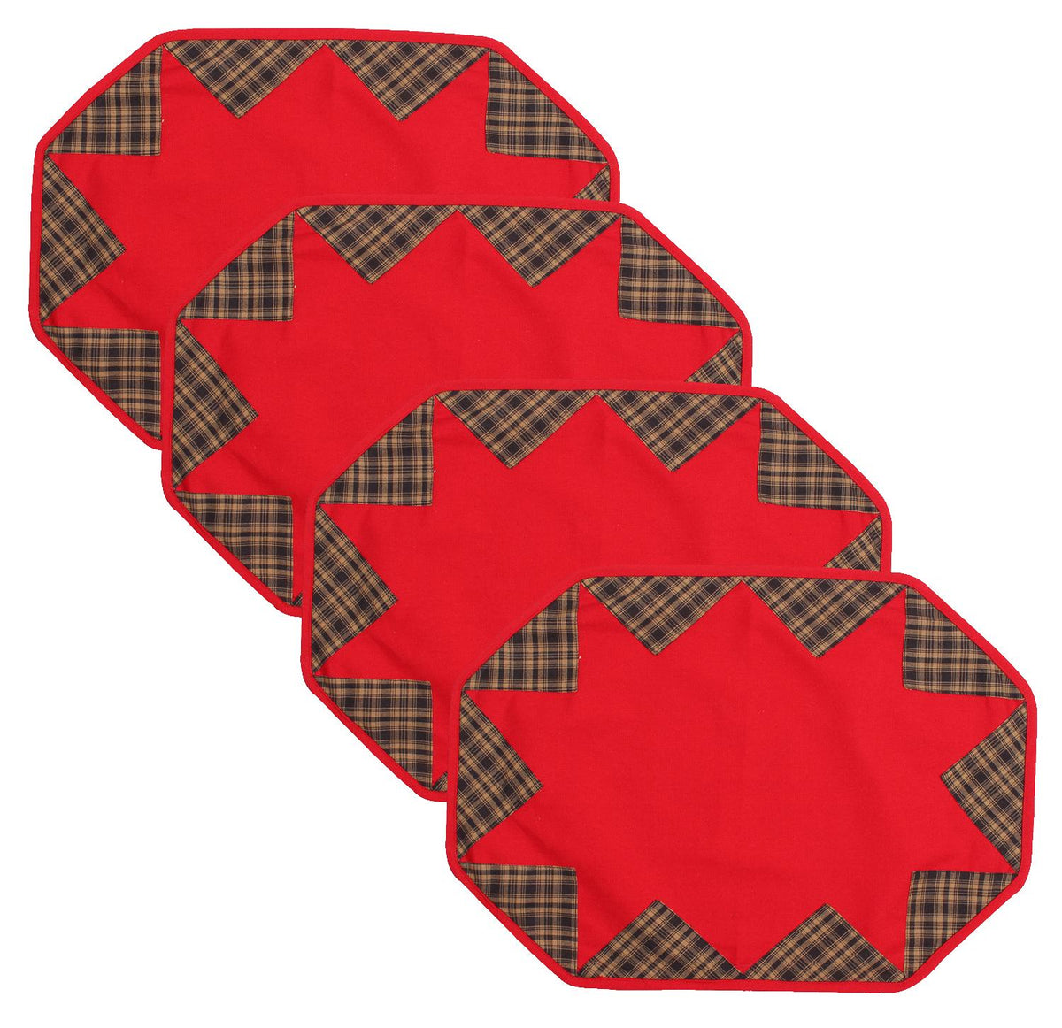 Placemat & Toppers Premium tapestry red heavy duck cotton and applique black tan plaid broken star by Home Heart Brands(Made in India)