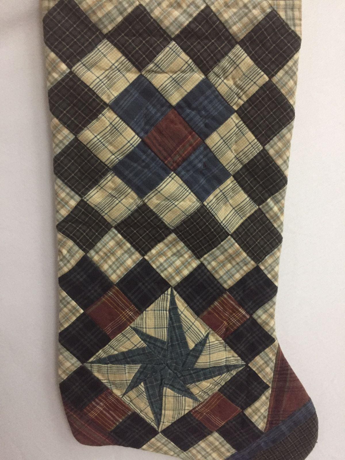 Christmas stocking hand made multi plaid hand quilted trip around Christmas decorate Handmade heirloom by HOME HEART Brands(Made in India)