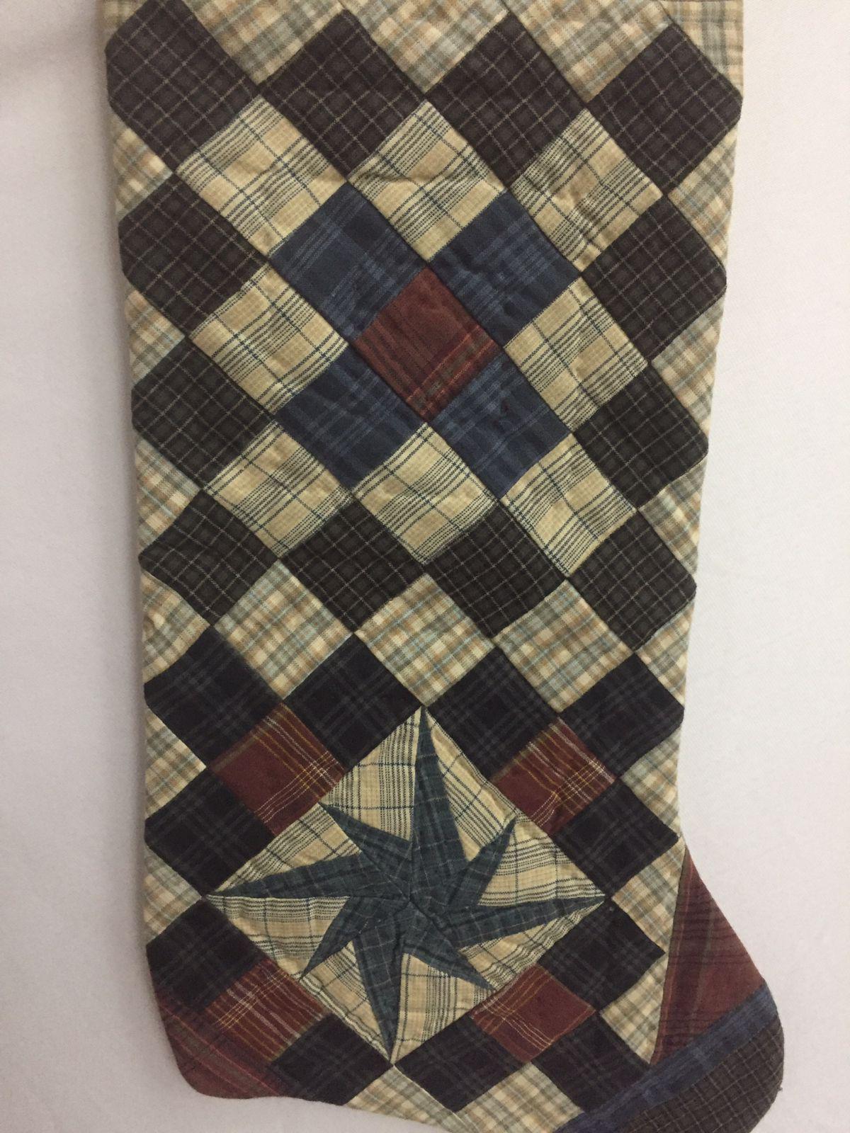 Christmas stocking hand made multi plaid hand quilted trip around Christmas decorate Handmade heirloom by HOME HEART Brands(Made in India)