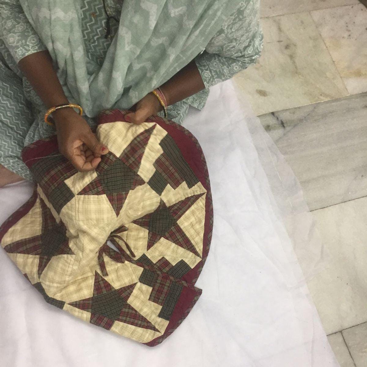 Christmas tree skirt 24" inch hand made hand quilted star & stripes plaid Heirloom Quality tree skirt by HOME HEART Brands( Made in India)