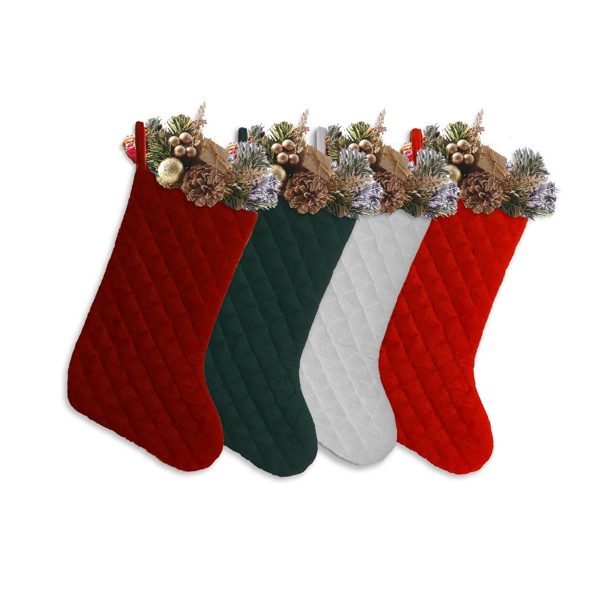Christmas stocking hand made machine quilted off-white velvet thick(16 inc tall) traditional stocking by HOME HEART Brands(Made in India)