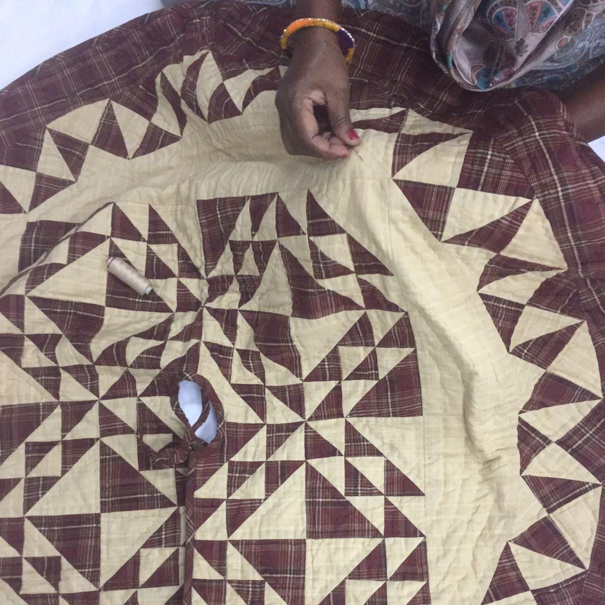 Christmas tree skirt 47" hand made hand quilted colonial plaid quilt thick Double Layer Heirloom Quality by HOME HEART Brands Made in India