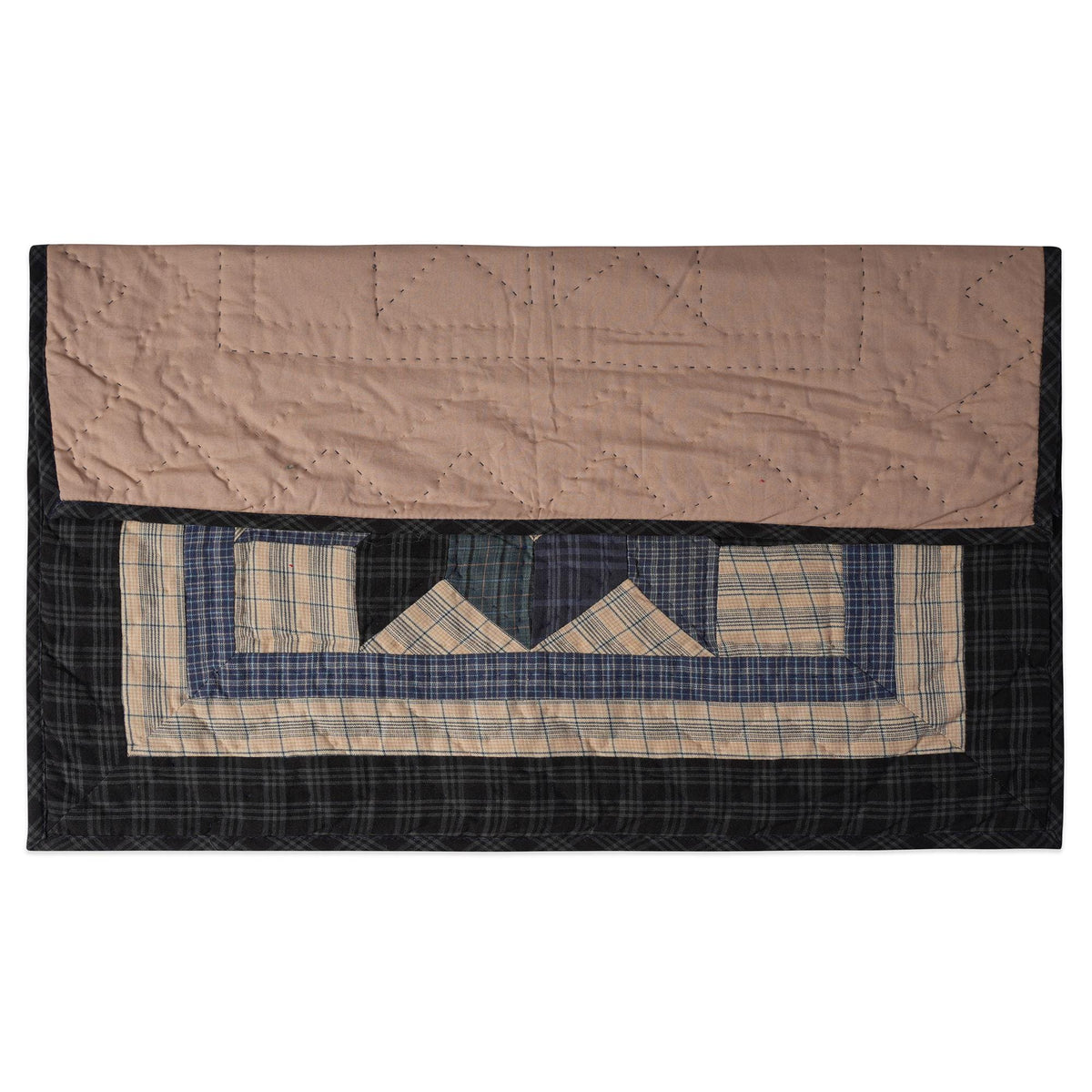 Hand made Hand quilted Throw Quilt, Table Topper 20"x20" Broken star blue plaid quilt by Home Heart brands (Made in India)
