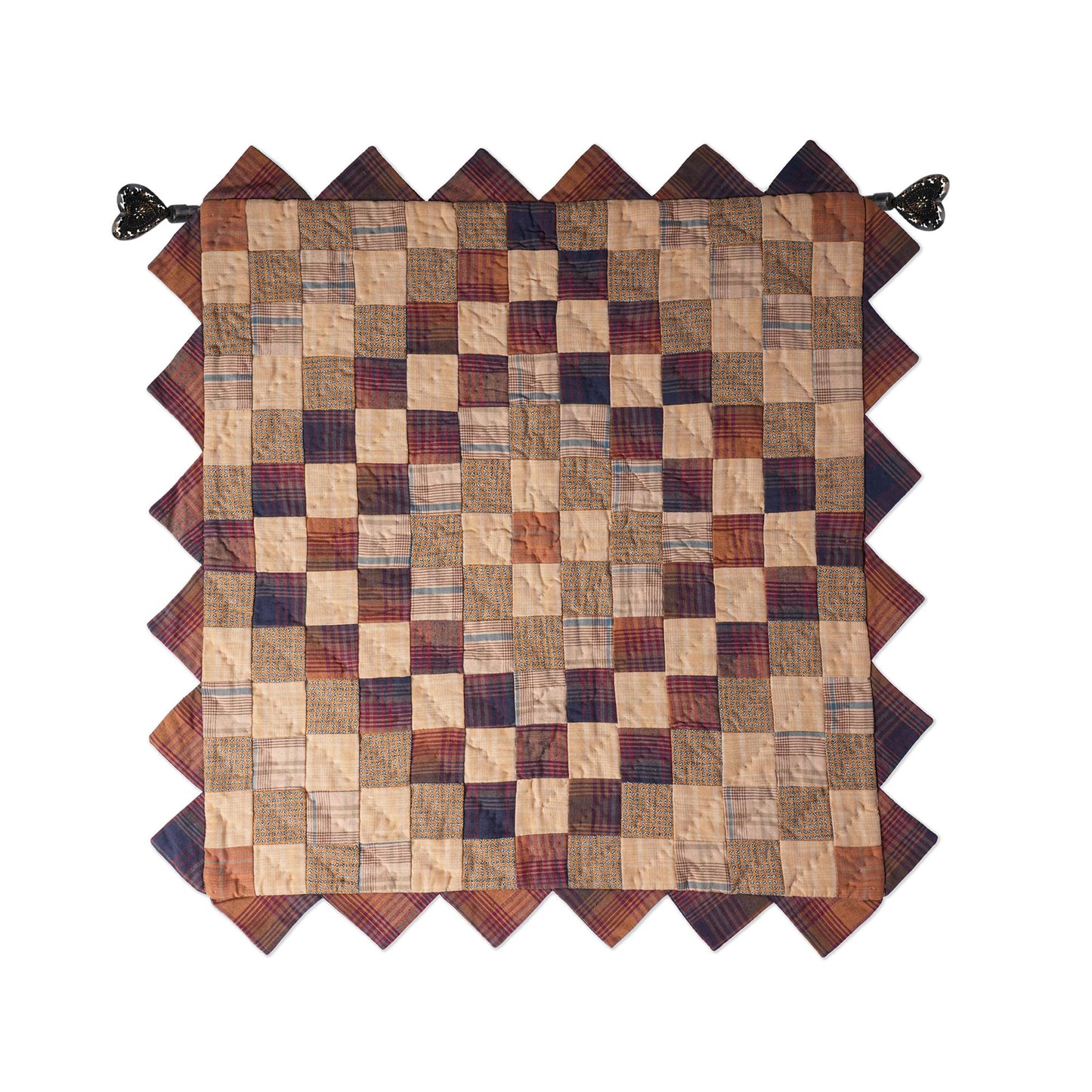Hand made Hand quilted Throw Quilt, Table Topper sunrise autumn plaid calico zig zag quilt by Home Heart brands (Made in India)
