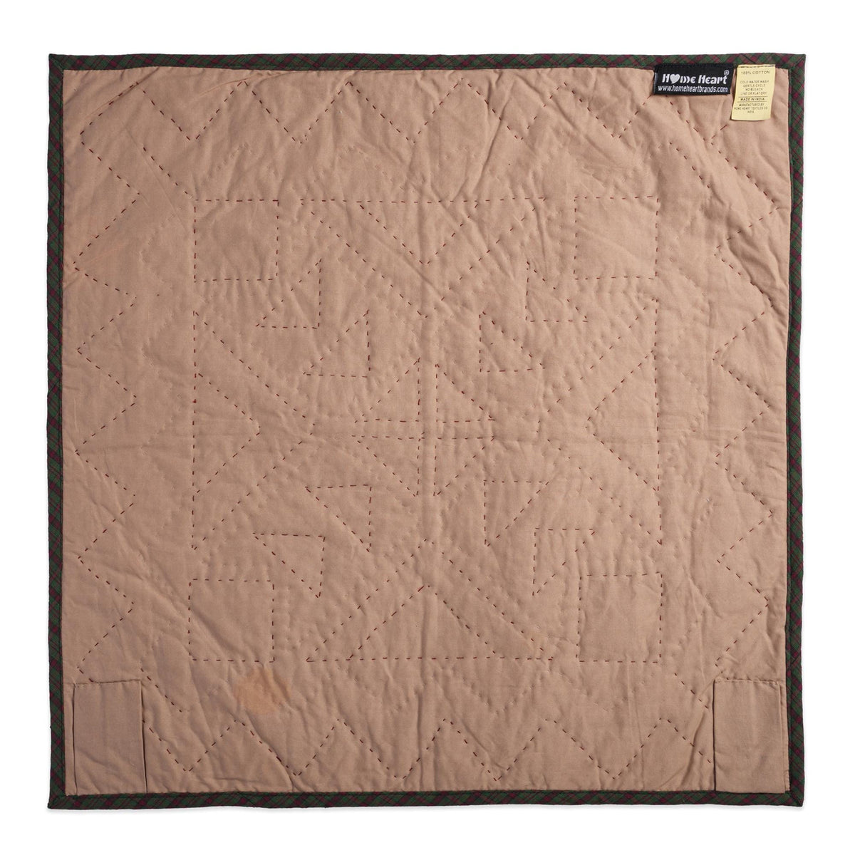Hand made Hand quilted Wall hanging Quilt, Table Topper 19"x19" Primitive flying geese red green plaid by Home Heart brands (Made in India)
