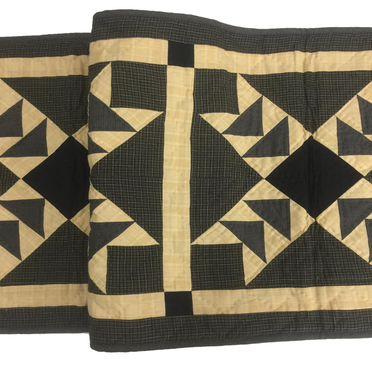 Hand Quilted Primitive flying geese Heritage Star 16"x50" patchwork Table Runner & Toppers by HOME HEART Brands(Made in India)