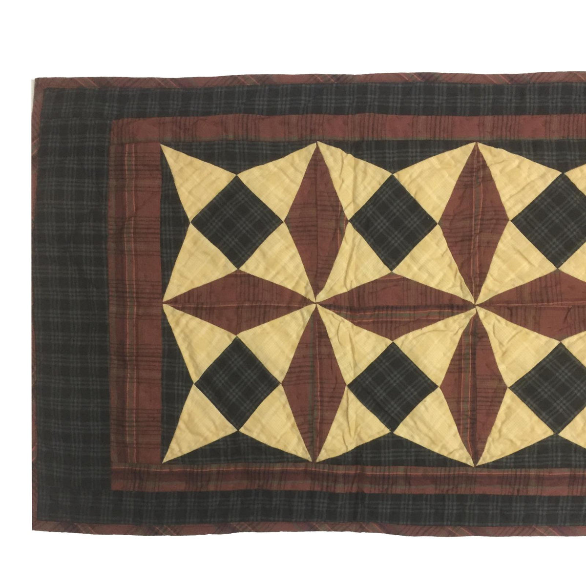 Hand Quilted crafted Heritage spinning wheel patchwork plaid table runner 16"x50" Table Toppers by HOME HEART Brands(Made in India)