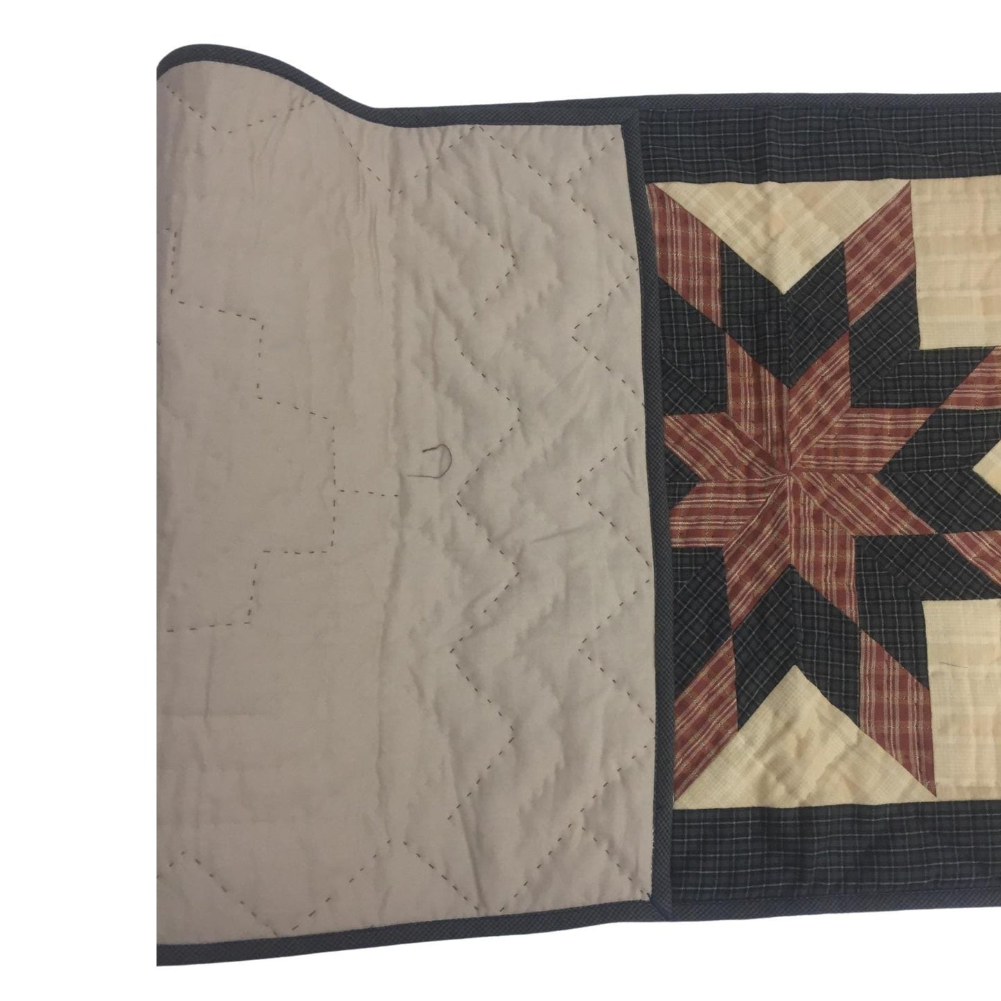 Hand Quilted crafted Country Charm Star patchwork plaid table runner 16"x50" Table Toppers by HOME HEART Brands(Made in India)