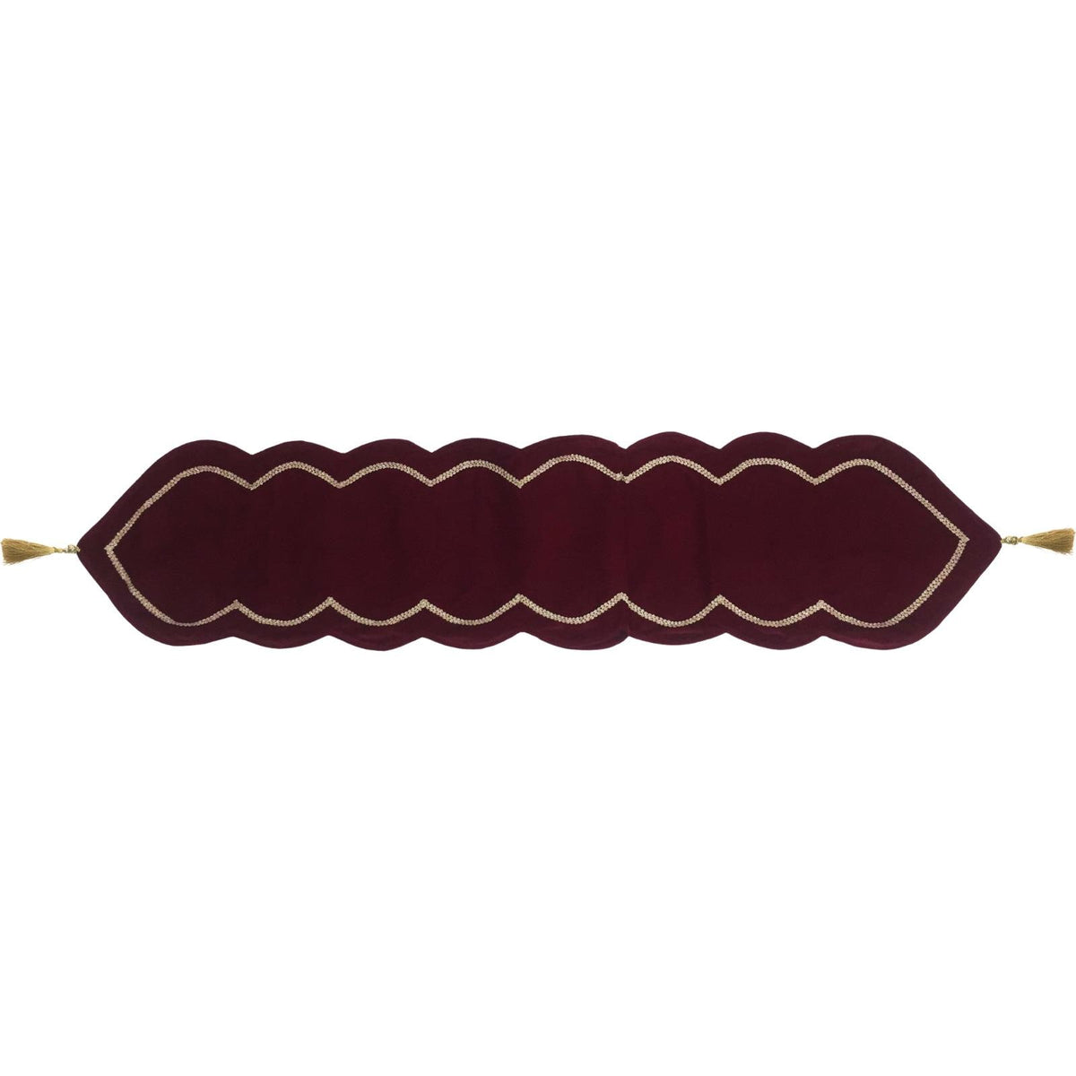 Table runner velvet Handcrafted Scallop Design burgundy wine Velvet, Gold Trim Double Layer Heirloom by HOME HEART Brands(Made in India)
