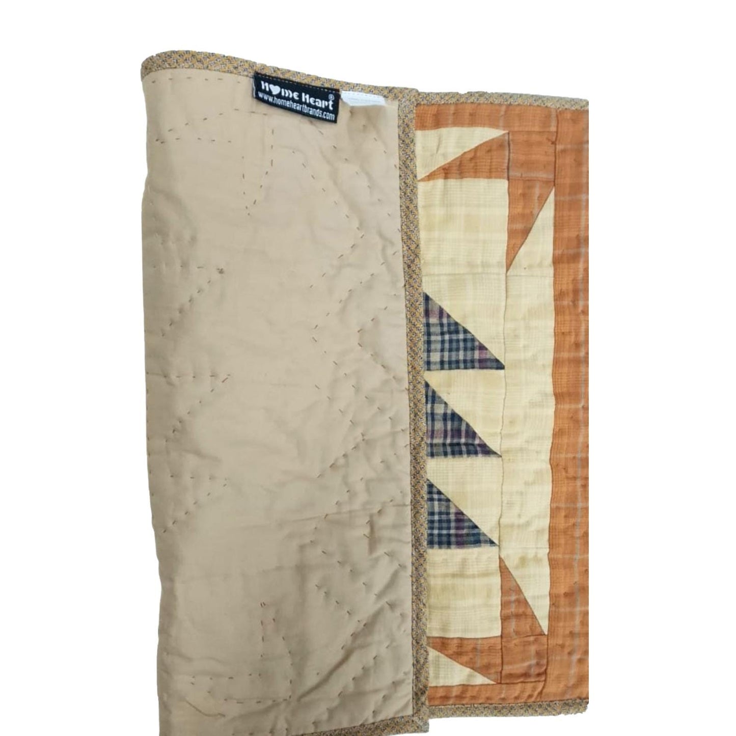 Hand made hand quilted craft placemat, tablemat, table topper, patchwork Autumn log cabin plaid 14"X19" by HOME HEART Brands (Made in India)