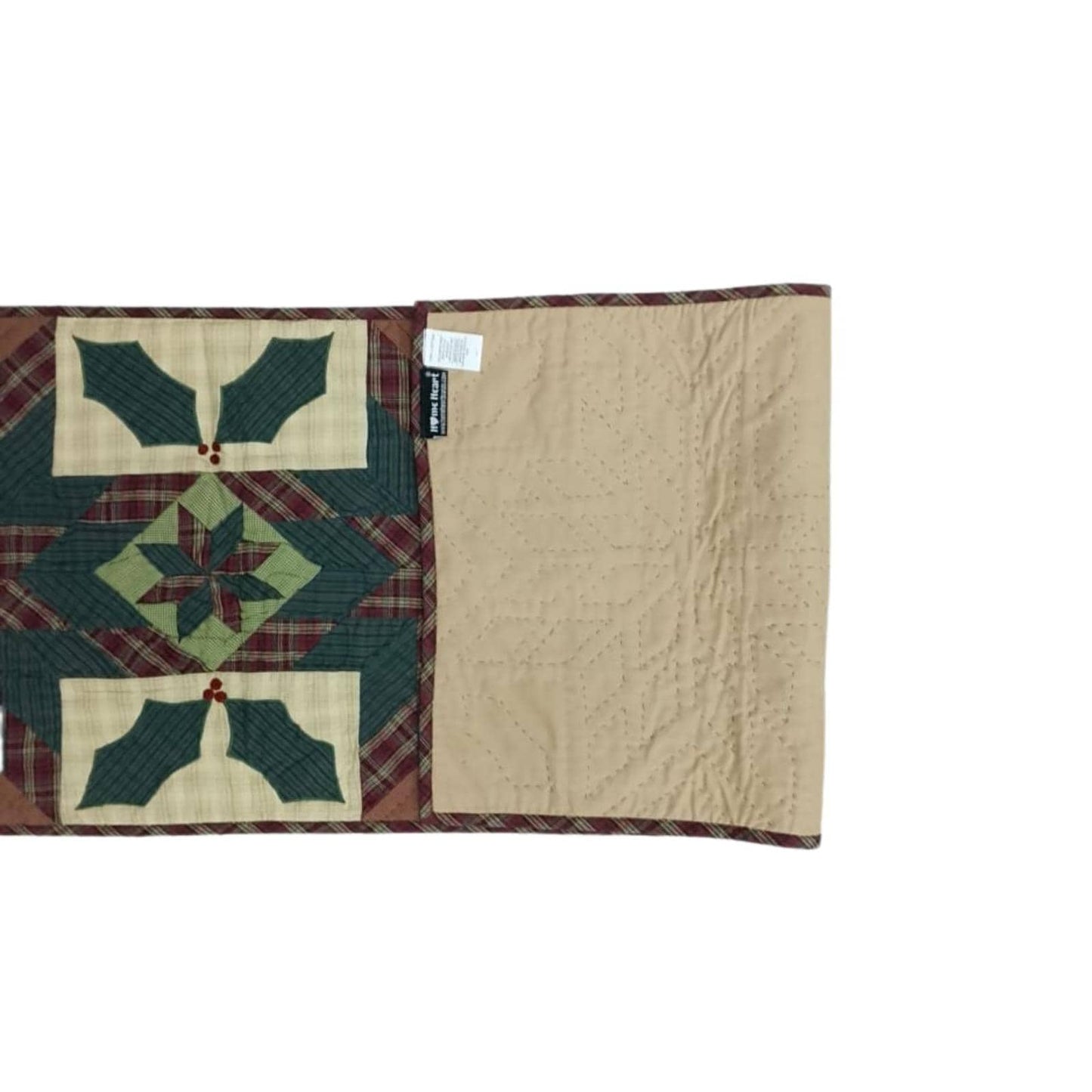 Table Runner Christmas Holly Star 15"x73" Holiday Decor Hand Quilted ,Embroidered table runner plaid fabric by HOME HEART Brands(Made India)