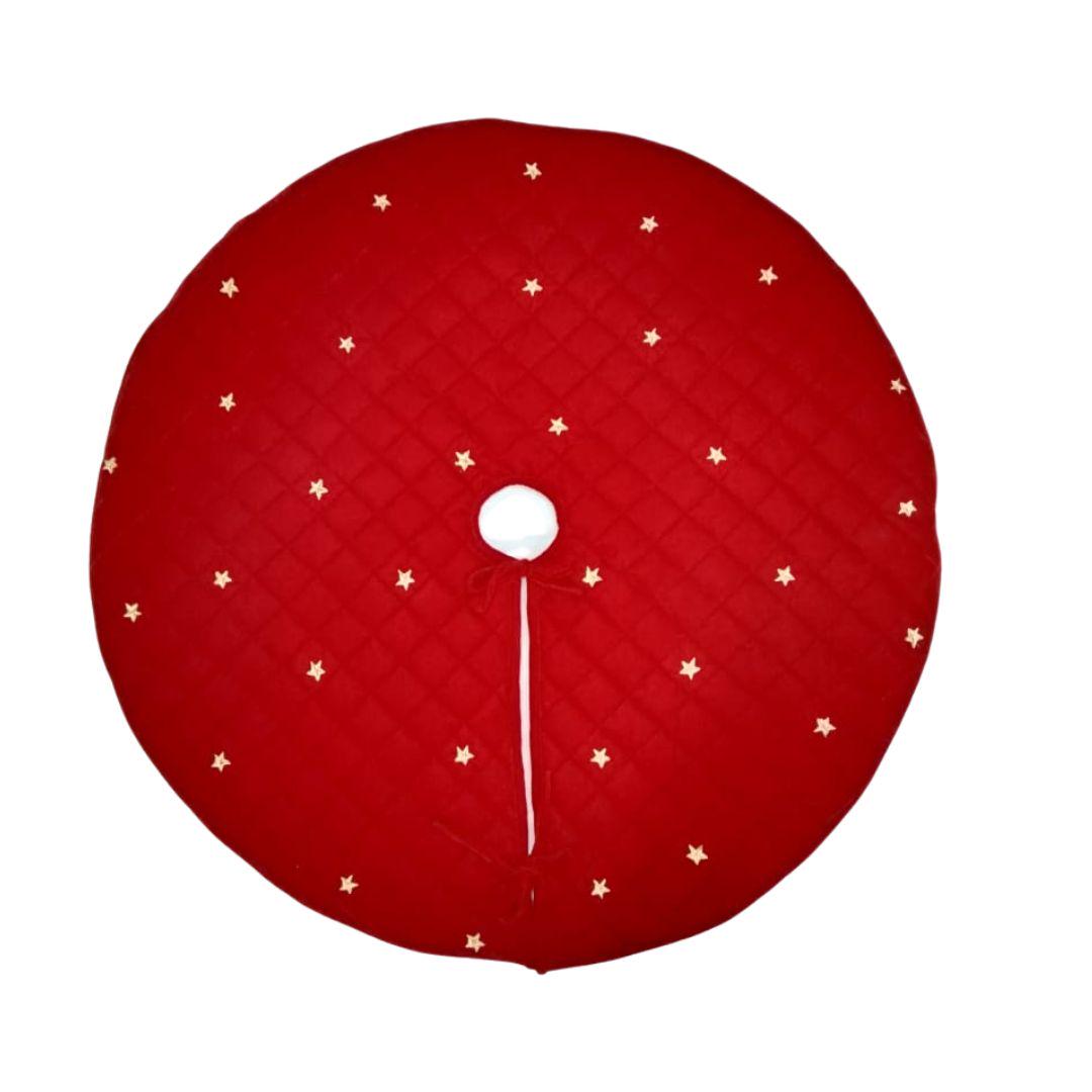 Christmas tree skirt micro red Velvet fabric Quilted with with Gold Star Embroidery. Thick Double Layer quilted by HOME HEART Brands