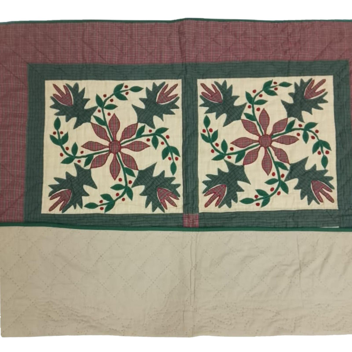 Hand Quilted Poinsettia Cotton Throw: Christmas Table Topper (44"x44")
