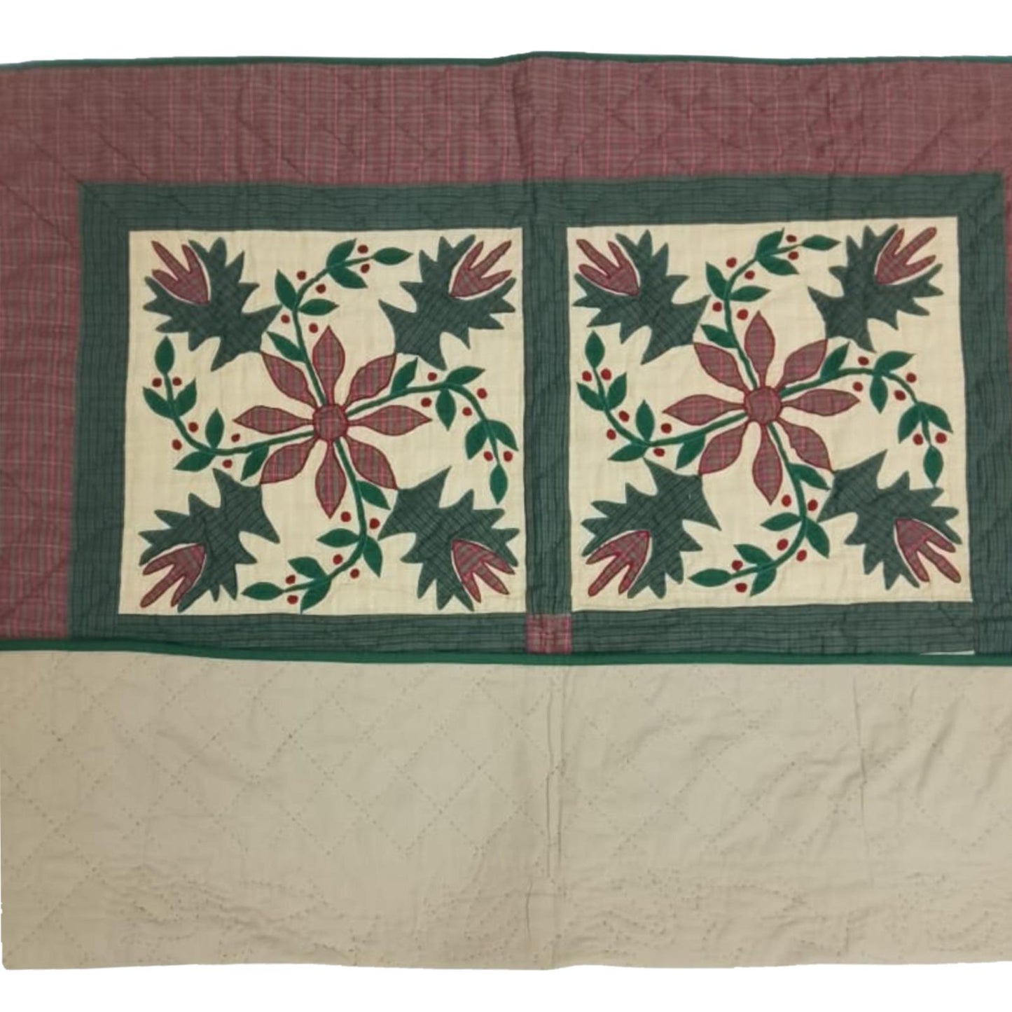 Hand Quilted Poinsettia Cotton Throw: Christmas Table Topper (44"x44")