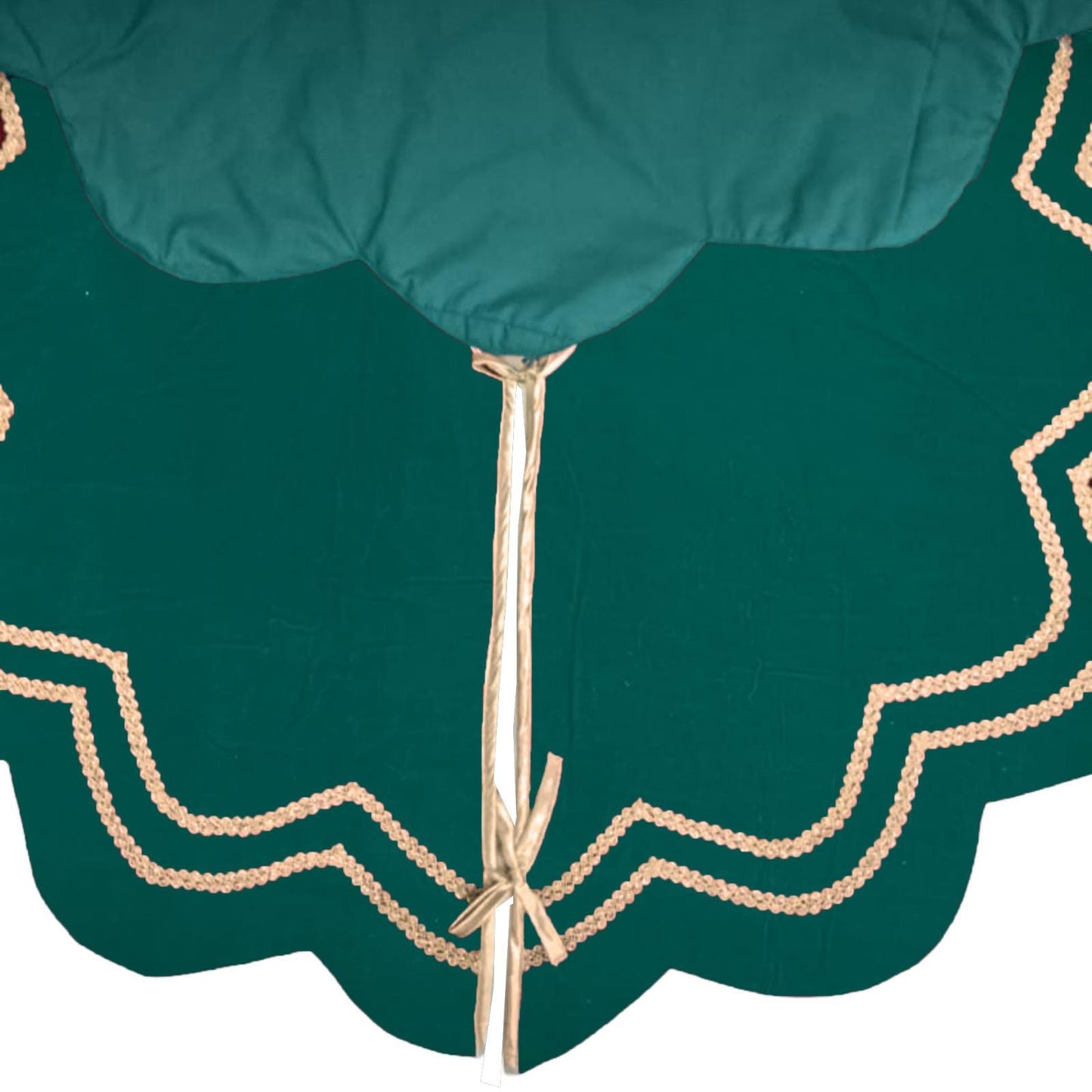 Christmas Tree Skirt Handcrafted Scallop Design ,Emerald Green Velvet with Gold Trim Double Layer by HOME HEART Brands(Made in India)