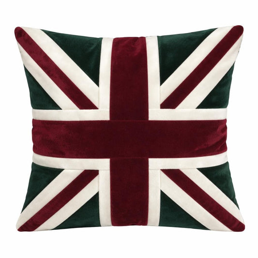 Velvet Union Jack Evergreen pillow cover, cushion cover (pillow not included) micro velvet fabric by HOME HEART Brands(made in India)