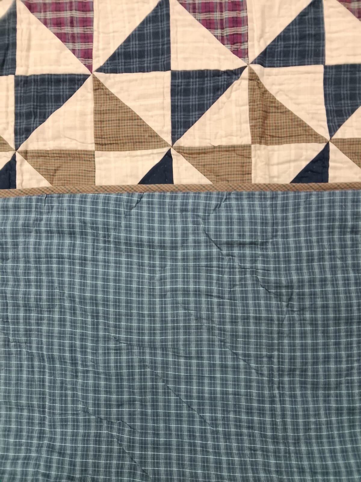 Hand quilted Indigo Country Pinwheel patchwork Quilt 90x100 | Farmhouse Bedspread | Surgical Cotton Plaid Backing by HOME HEART BRANDS