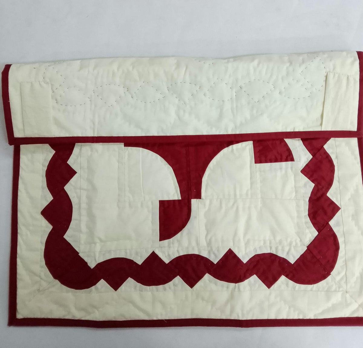 Handmade Red Diamond Quilted Table Topper: 20" Cotton Throw Quilt