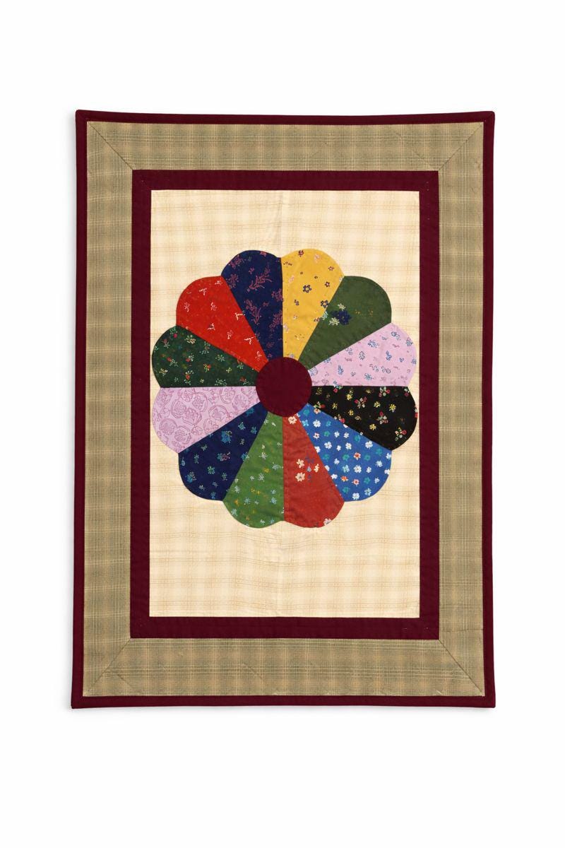 Dresden plate Hand made Hand quilted Wall hanging, small quilt, Table Topper calico cotton fabric by Home Heart brands (Made in India)