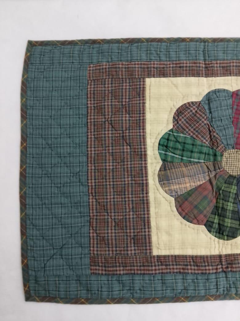 Hand Quilted patchwork Table Runner & Toppers 16"X46" Calico plaid Country Dresden plate Table runner by HOME HEART Brands(made in INDIA)