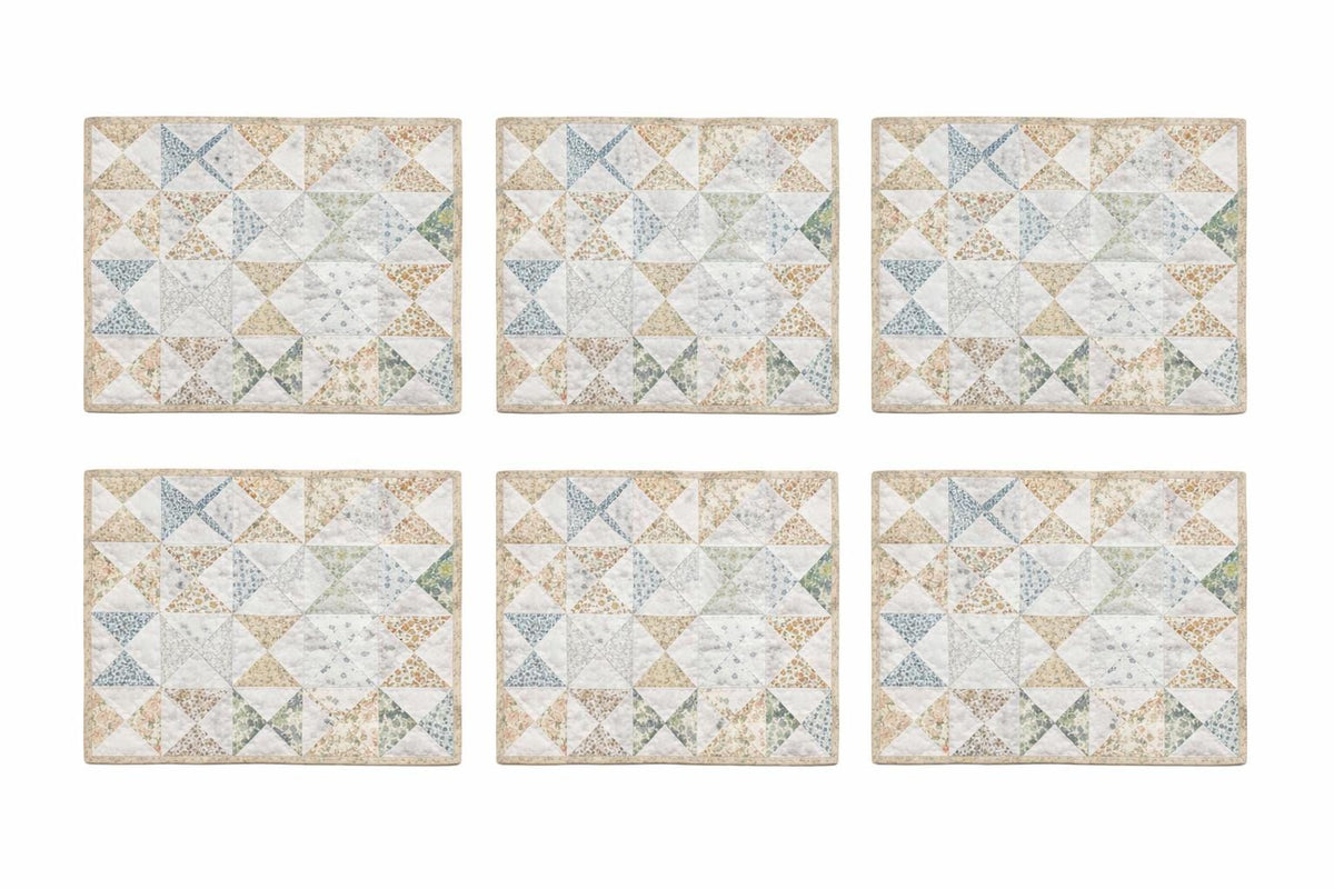 Hand made hand quilted placemats, tablemats, table topper, patchwork Calico floral pinwheel 14"X19" by HOME HEART Brands (Made in India)