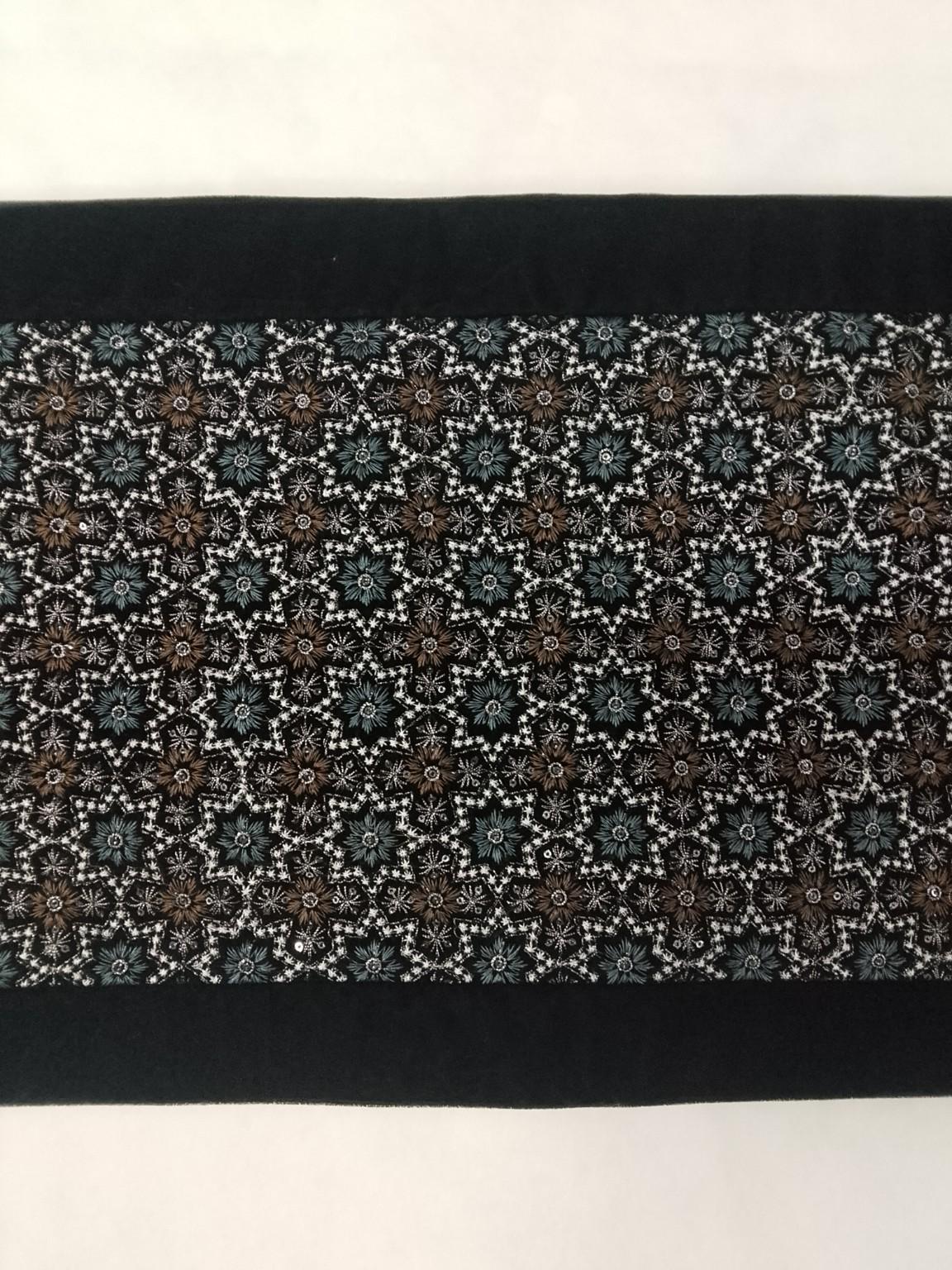 Black Velvet Table Runner, Star Embroidered Reversible Runner, Luxury Dining Table Decor made in India by HOME HEART Brands