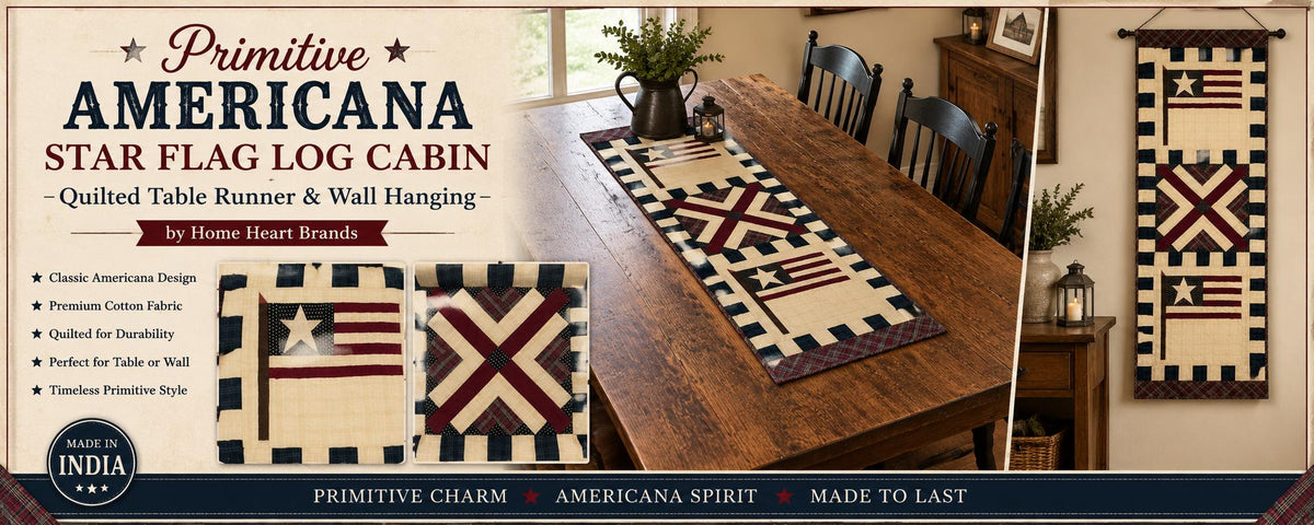 Table runner hand quilted, patchwork, Table Toppers Calico country American flag Patchwork Table runner by HOME HEART Brands(made in INDIA)