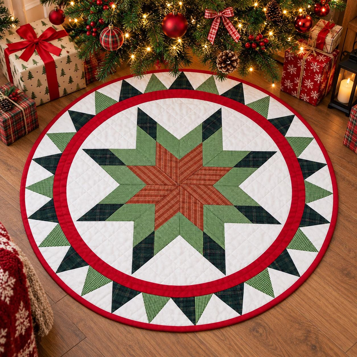 Lone star plaid Quilted roundTable Topper Centerpiece Mat, Handmade Patchwork Thanksgiving Table Decor by Home Heart brands (Made in India)