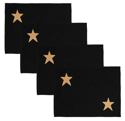 Cotton placemat & Toppers Premium tapestry cotton fabric black with beige star applique embroidered by Home Heart Brands(Made in India)